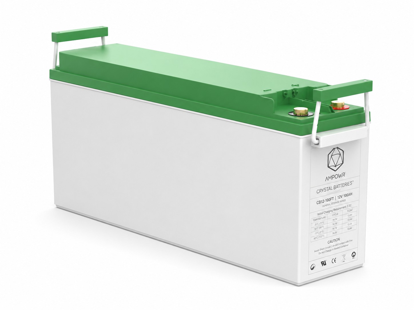 Ampowr CB12-100FT – 12V / 100Ah Bleikristall Front
