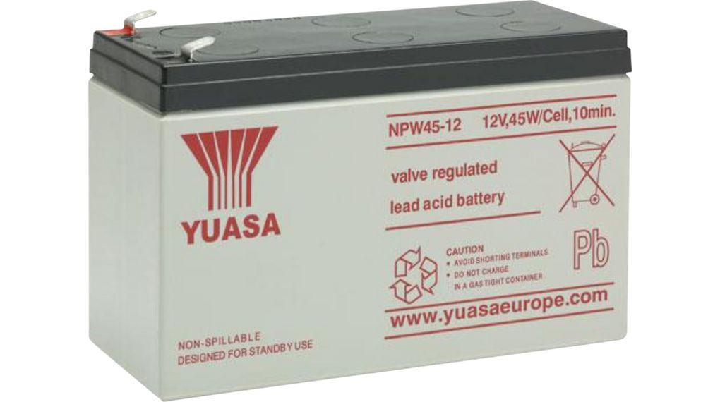 YUASA NPW 45-12(12V 45Ah) Flachsteckzunge, 6.3 mm