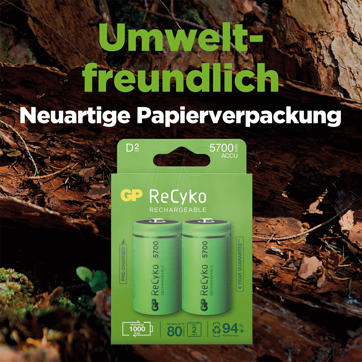 GP RECYKO D Mono, NiMH / 1.2V 5700mAh, 2er Blister